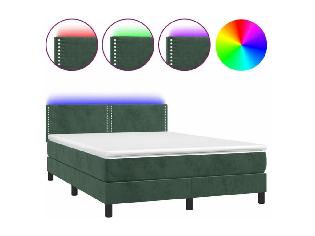Sommier à Ventoriq de lit avec matelas LED Vert foncé 140x200 TFTB33866