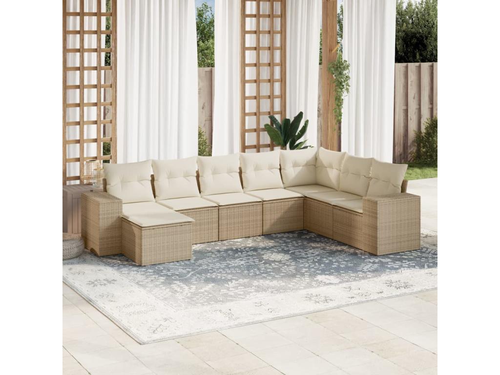 Salon de jardin avec coussins 8 pcs beige résine tressée RCWN15184