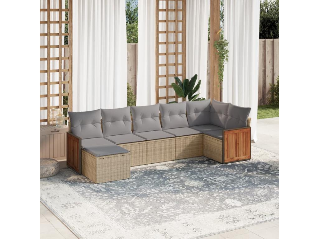 Salon de jardin avec coussins 7 pcs beige résine tressée IULK55378
