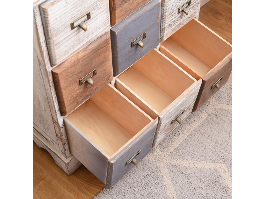 Commode Armoire 9 Tiroirs Bois Blanc Marron Gris Vintage 63x60x23 KAHU49223