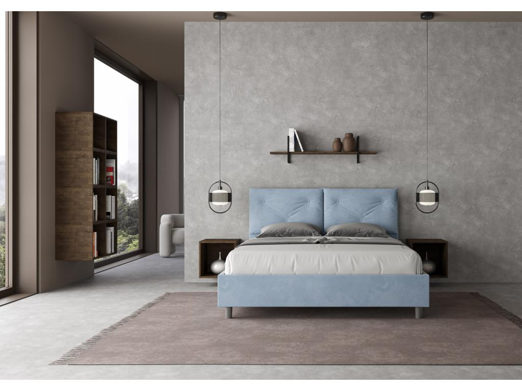 Lit avec sommier rembourré 160x200 microfibre bleu clair Ventoriq ZKMN20146