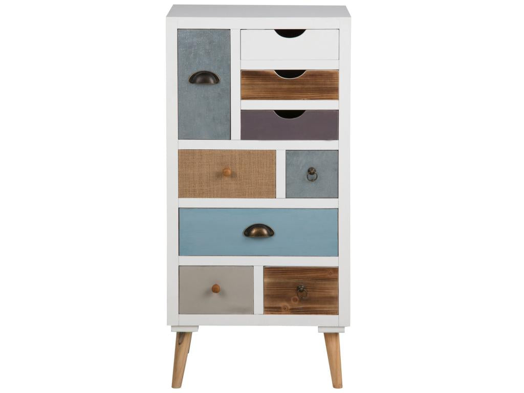 Thames Commode blanche avec 9 tiroirs de couleurs différentes- Livrée complètement montée. FGWF81718