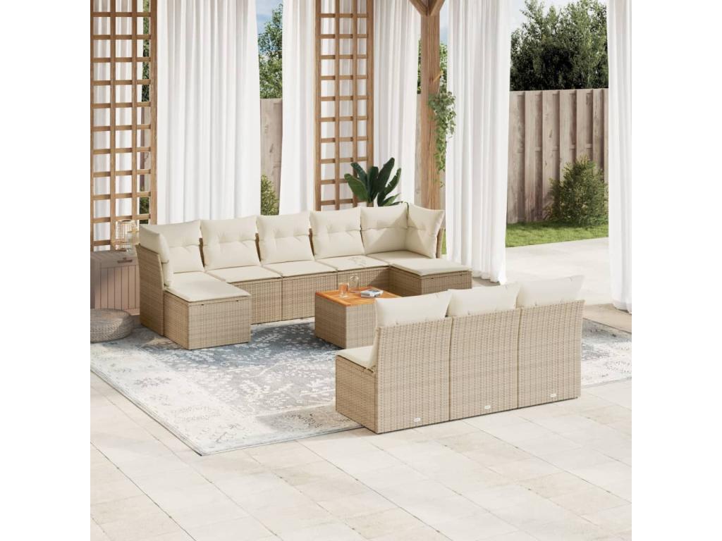 Salon de jardin 11 pièces avec coussins beige résine tressée ILNK96825