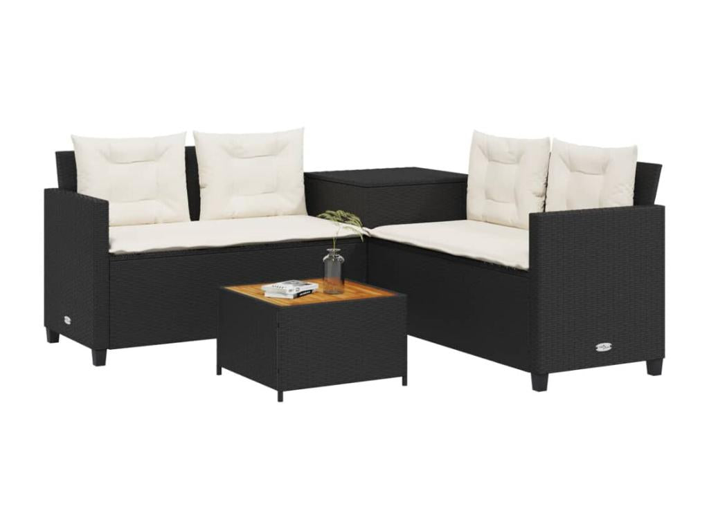 Canapé de jardin avec table et coussins en forme de L noir SEQJ07658