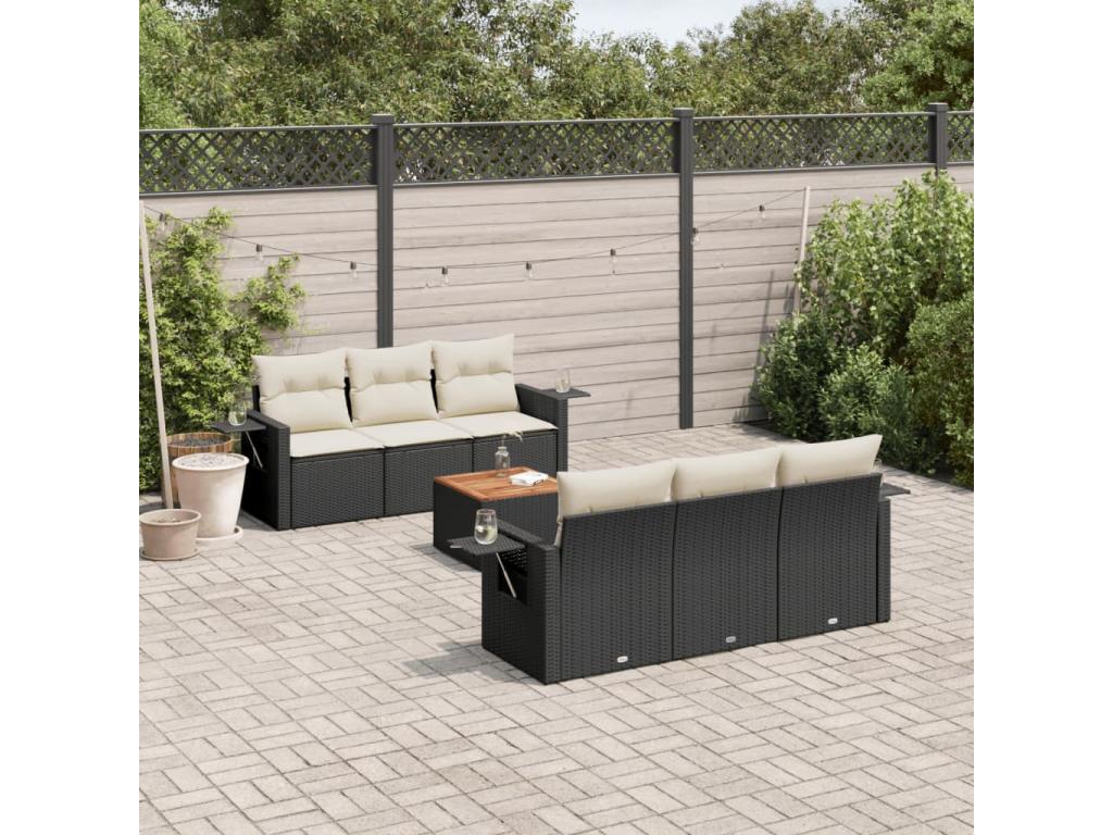 Salon de jardin 7 pcs avec coussins noir résine tressée IRZX49676