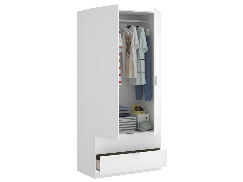 Armoire placard meuble de rangement coloris blanc - Longueur 81 x Hauteur 184 x Profondeur 52 cm ZHZK44333