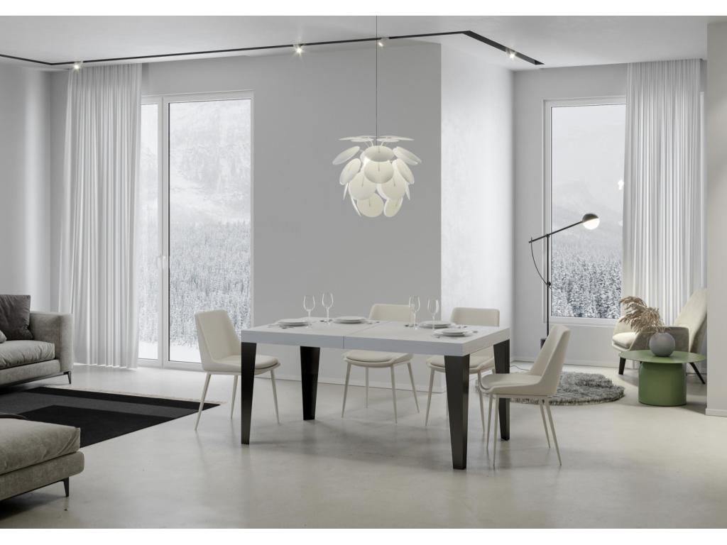 Table à manger extensible Ventoriq-Couleur Blanc-Pied et support sur Ventoriq-2 rallonges fines-Largeur extensible 130 à 234cm PZCL41432