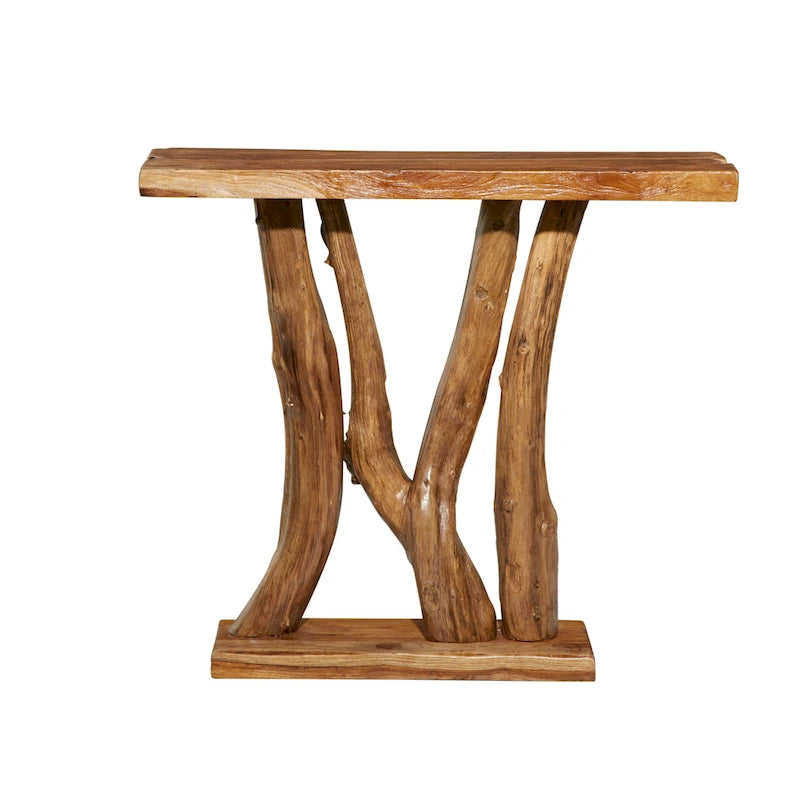 Teak Wood Small Live Edge Tree Trunk Console Table - Brown - 14W x 35L x 32H