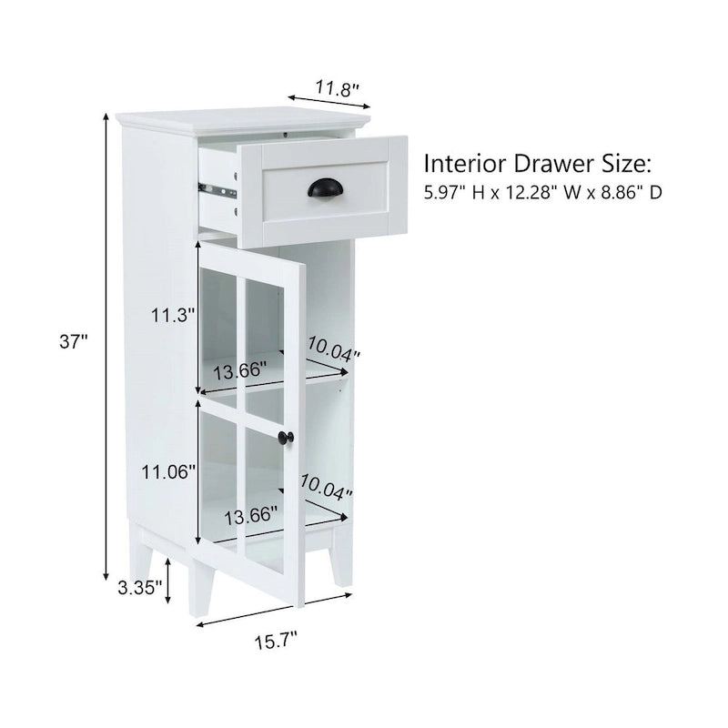 White MDF Wood Slim Bathroom Storage Cabinet and End Table - 37 H x 15.7 W x 11.8 D