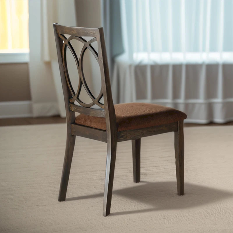 Brown Fabric & Espresso Dining Set (1 Table/2 Chairs)