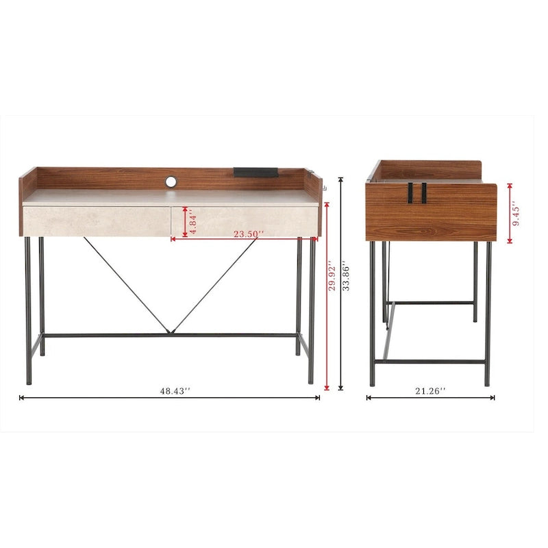 Home Office Computer Laptop Desk with Drawers, Modern Wooden Compact Study Writing Desk with Privacy Panel and Storage