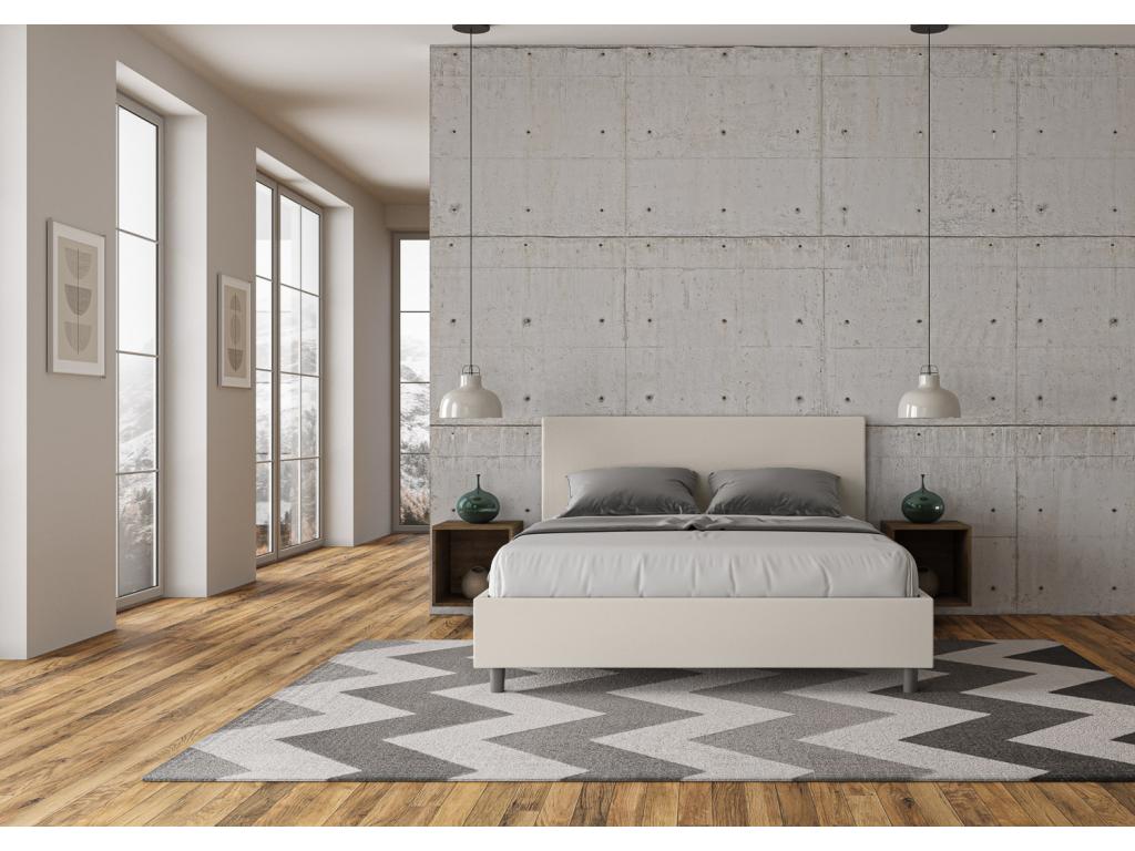 Lit avec sommier rembourrée 160x190 similicuir blanc Ventoriq JJWF75284