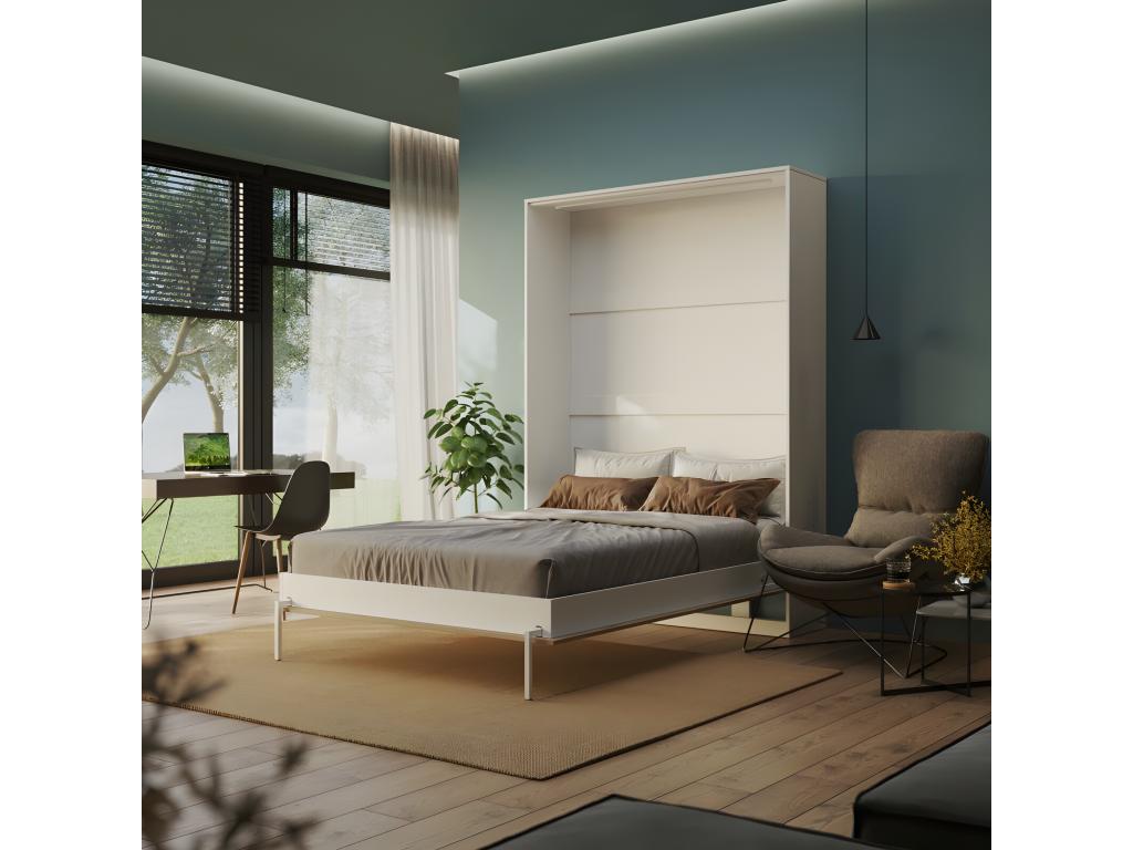 Armoire Lit escamotable 140x200cm Blanc/Chêne Sauvage Vertical Lit Rabattable Lit Mural CxVentoriq XGMX20026