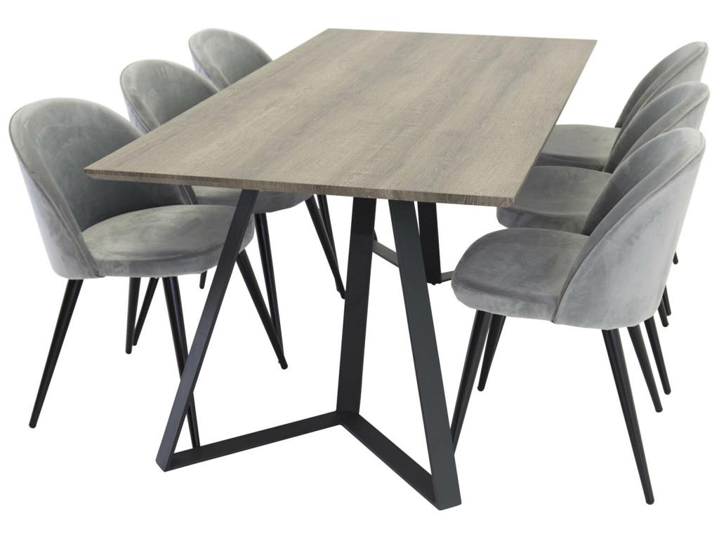Lumenao ensemble table table El bois décor gris et 6 Velvet chaises Velours grisclair. NAII58841