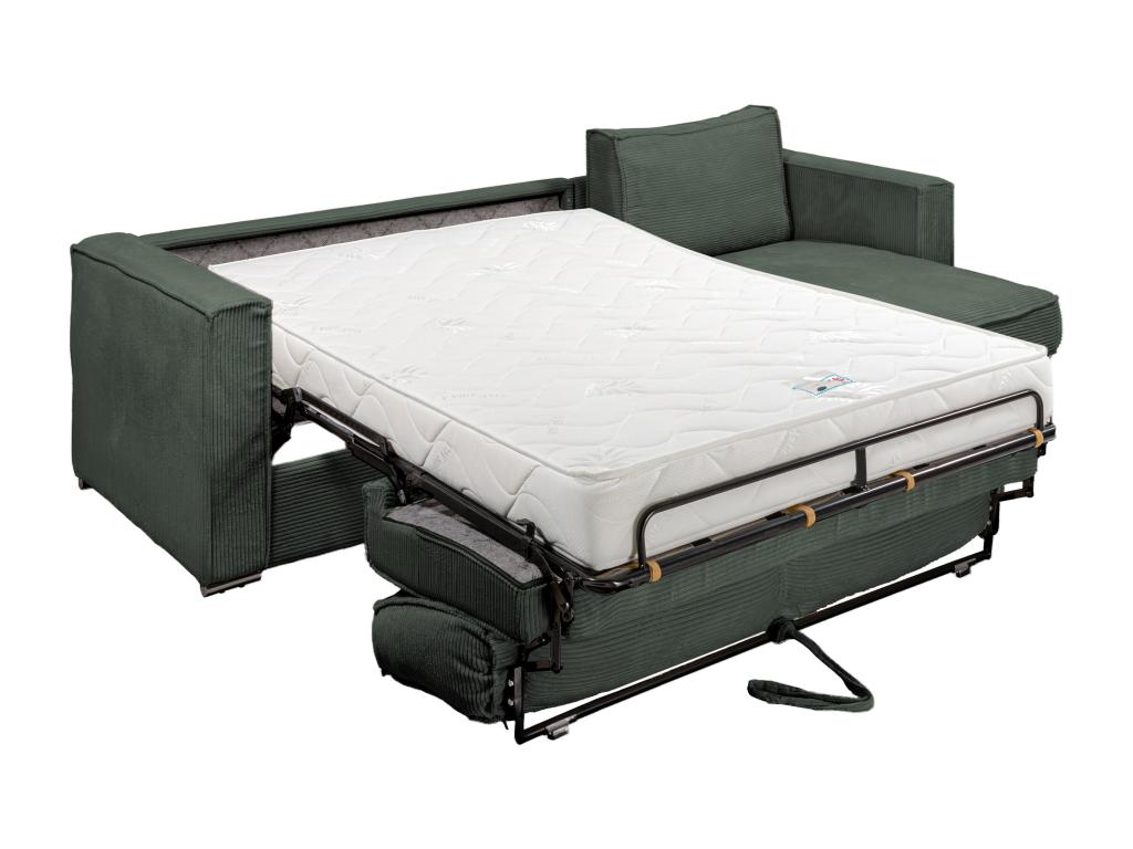 Canapé d'angle convertible express et réversible en velours côtelé vert - Couchage à Ventoriq larges 160 cm - Matelas 18 cm Ventoriq KPIG12665
