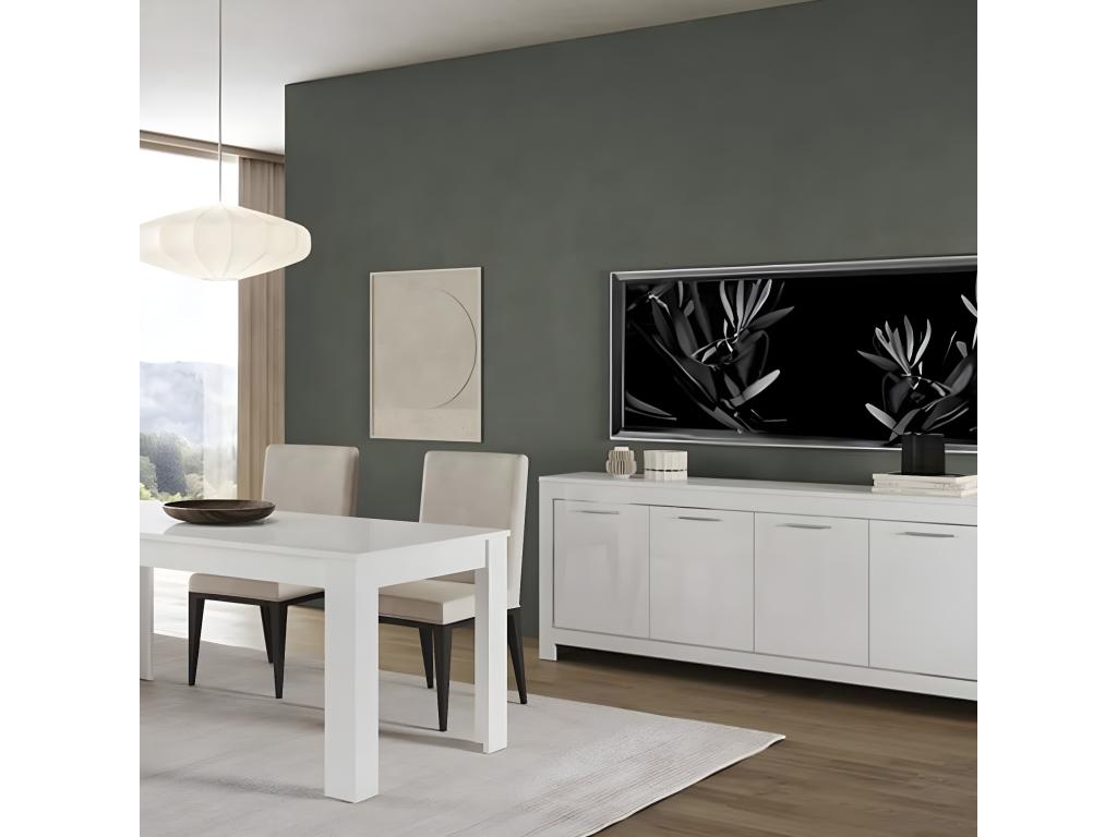 Lumenao - Ensemble Séjour Complet Laqué Blanc Brillant Table 190cm Buffet Vitrine Leds LKIL27205