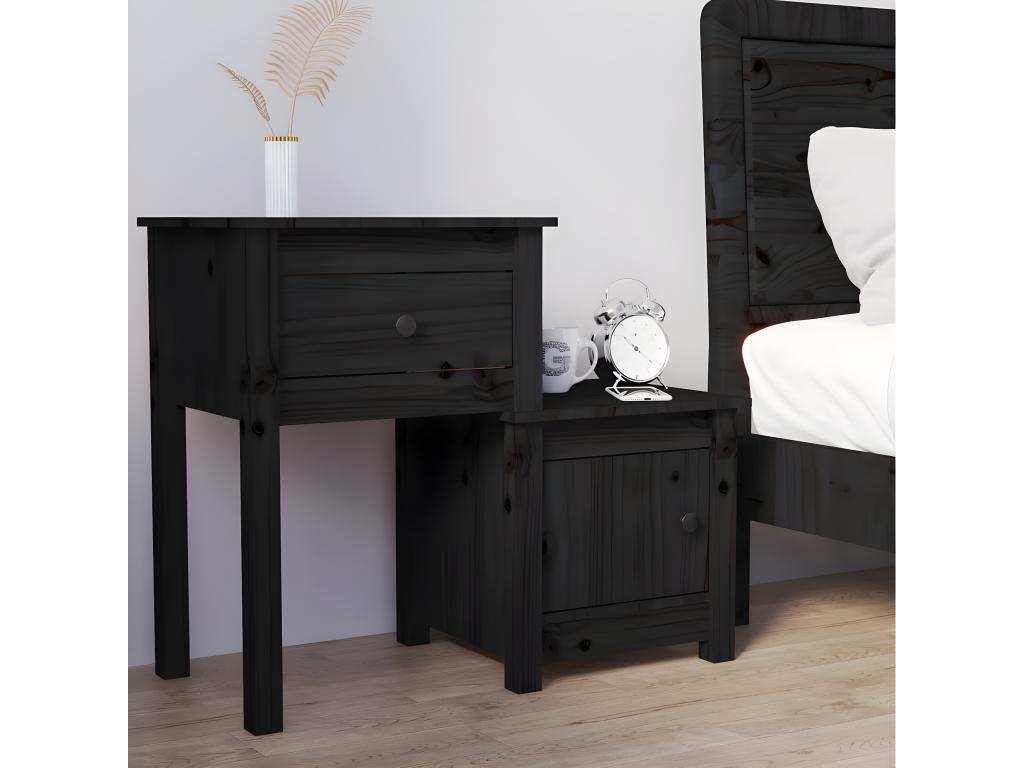 Table de chevet Noir 79.5x38x65.5 cm Bois de pin massif CTWB86878