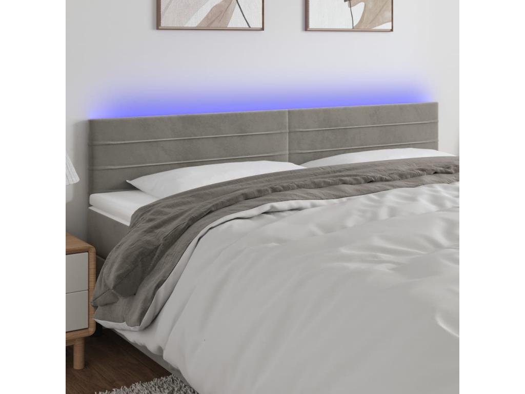 Tête de lit à LED Gris clair 160x5x78/88 cm Velours AAIN58289