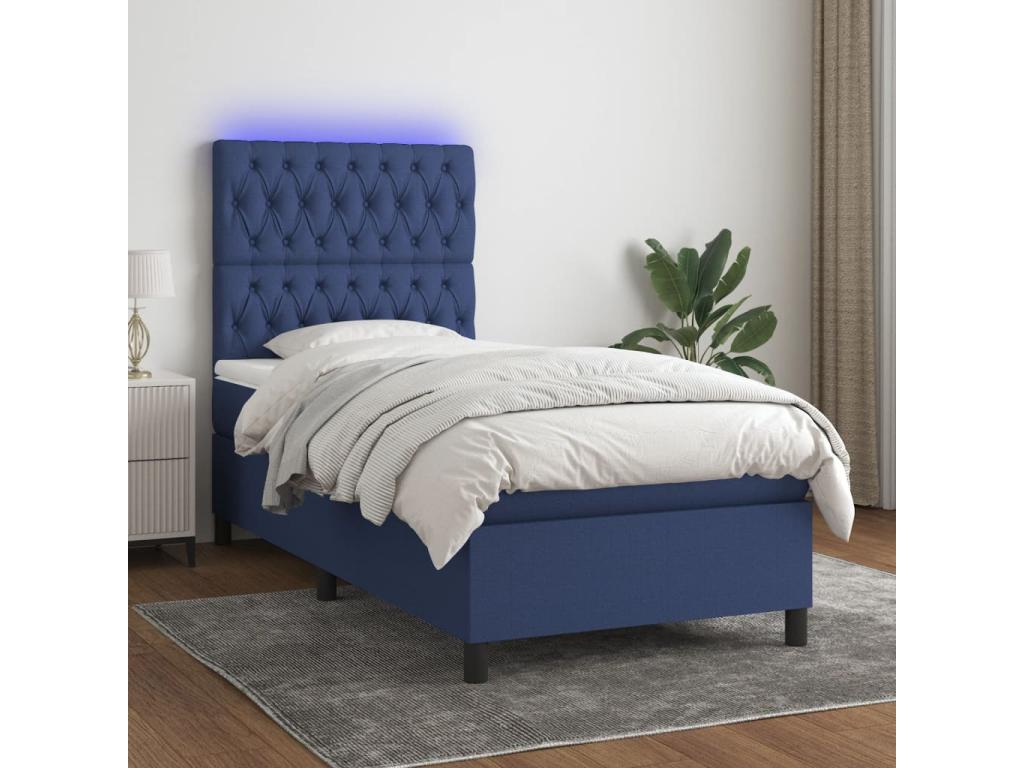 Sommier à Lumenao de lit et matelas et LED Bleu 100x200 cm Tissu MWWO33476