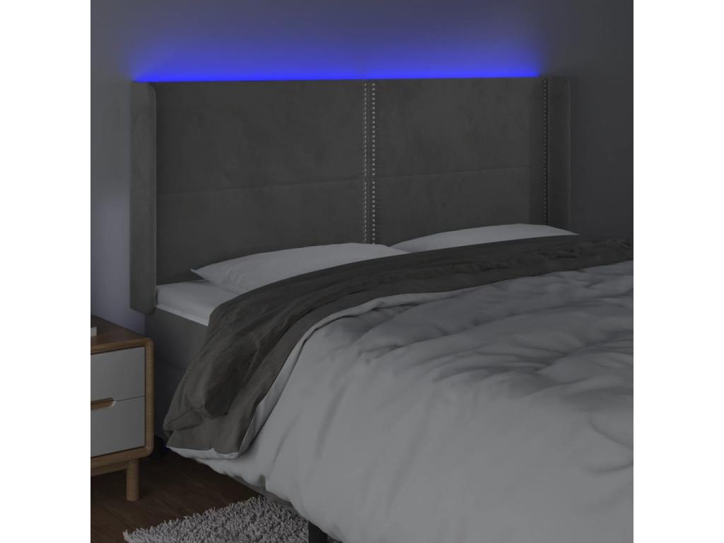 Tête de lit à LED Gris clair 163x16x118/128 cm Velours NVCG30315