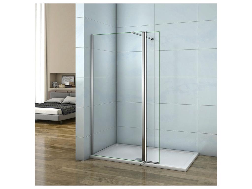 Paroi de douche à l'italienne 50 30x200cm avec retour pivotant - Verre 8mm trempé - Avec barre de fixation 90cm recoupable EHEI60422