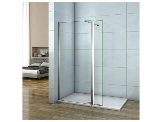 Paroi de douche à l'italienne 50 30x200cm avec retour pivotant - Verre 8mm trempé - Avec barre de fixation 90cm recoupable EHEI60422