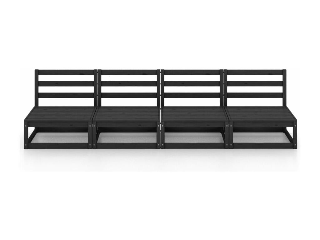 Canapé à 4 places de jardin Noir Bois de pin solide OAZJ97331