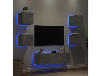 Meuble TV muraux 5 pcs avec Boislisères LED gris béton QFPC11751