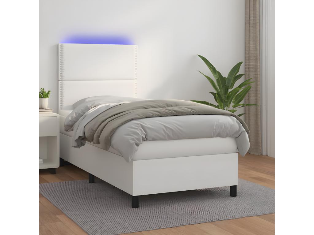 Sommier tapissier et matelas et LED Blanc 100x200 cm Similicuir XUGM78722