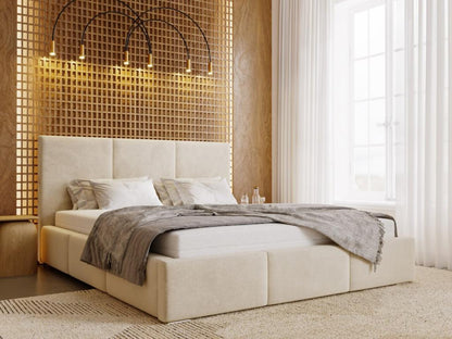 Lit rembourré avec rangement - 180x200 - lit double - velours - beige - Ventoriq GTPJ07164