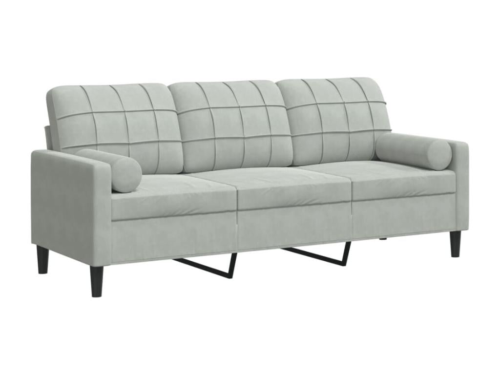 Canapé 3 places avec oreillers gris clair 180 cm velours BUHZ83312