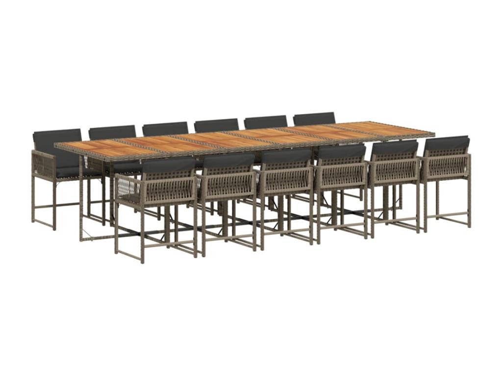 Ensemble à manger de jardin coussins 13 pièces gris résine tressée TOIR96856