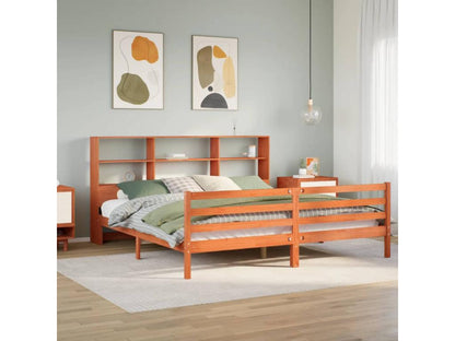 Lit bibliothèque sans matelas cire marron 180x200cm bois massif BUOX00113