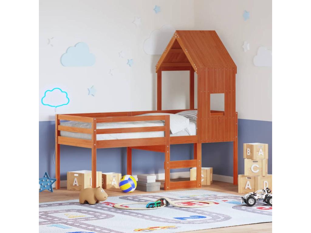 Lit haut sans matelas cire marron 80x200 cm bois de pin massif ECCG77335