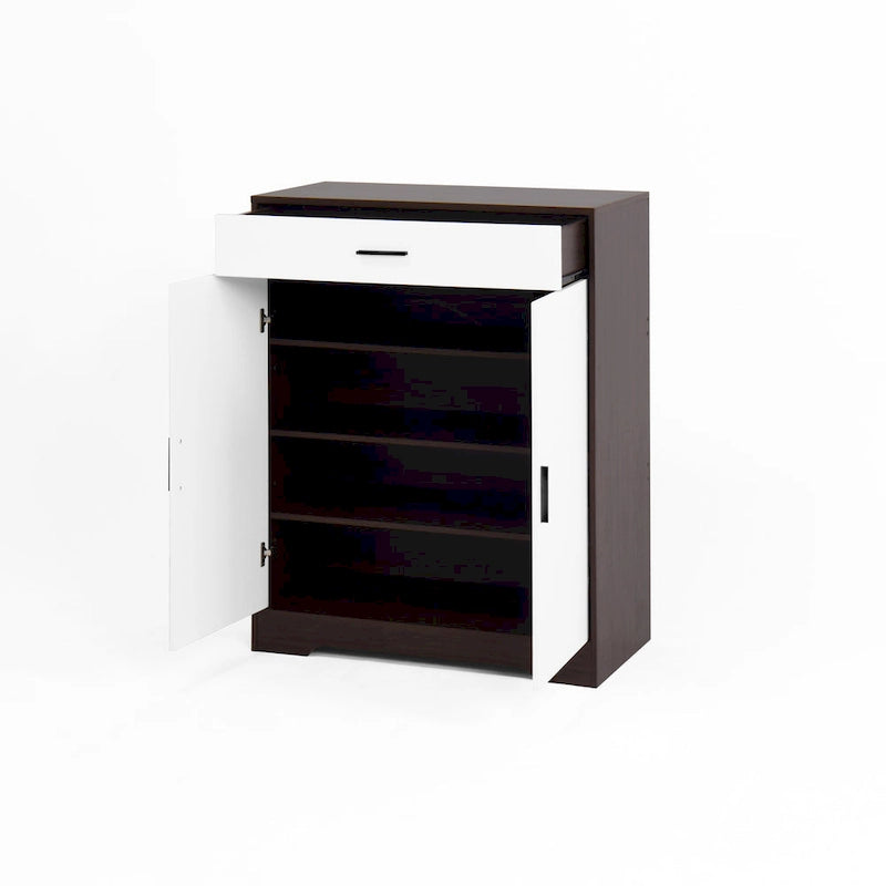 Shoe Cabinet, 4-Tier Shoe Rack Organizer with 1 Drawer, Freestanding Shoe Storage Cabinet with 2 Door & Adjustable Shelves