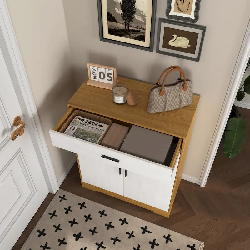 Shoe Cabinet, 4-Tier Shoe Rack Organizer with 1 Drawer, Freestanding Shoe Storage Cabinet with 2 Door & Adjustable Shelves