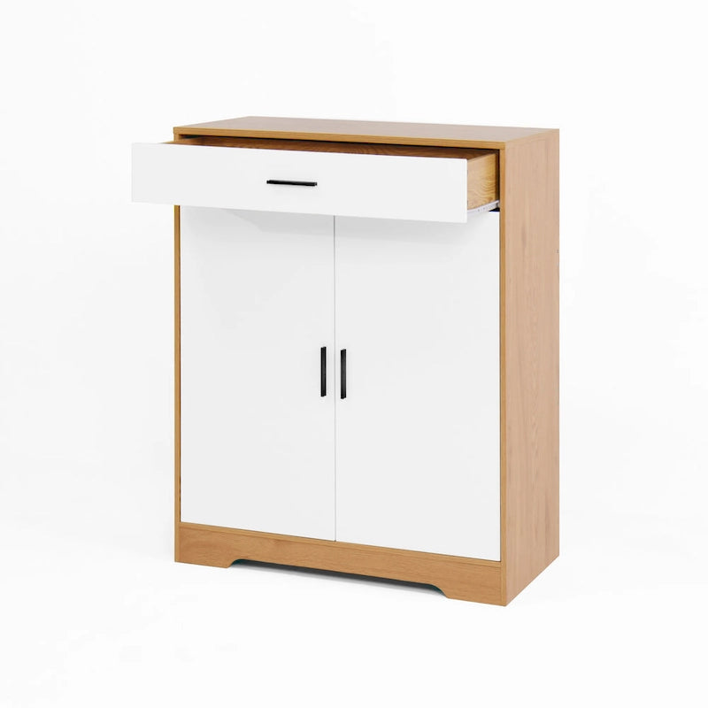 Shoe Cabinet, 4-Tier Shoe Rack Organizer with 1 Drawer, Freestanding Shoe Storage Cabinet with 2 Door & Adjustable Shelves