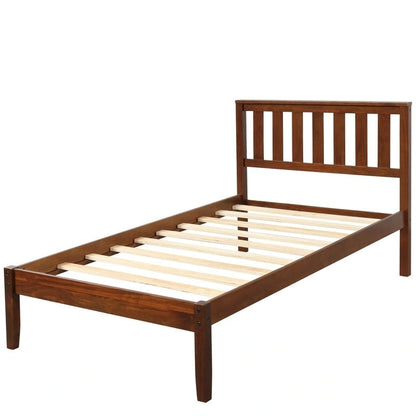 Twin Wood Platform Bed with Headboard and Wood Slat Support