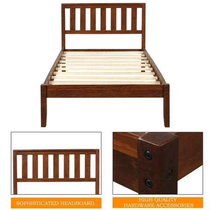 Twin Wood Platform Bed with Headboard and Wood Slat Support