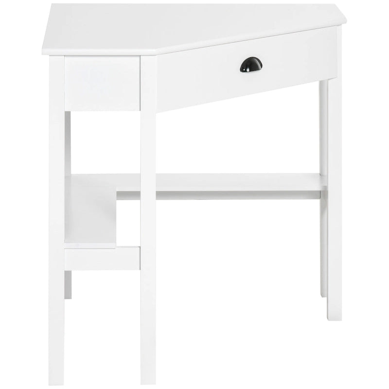 Modern Compact Corner Desk with Slide Out Drawer and Open Shelves for Small Rooms and Workspaces or Display Areas