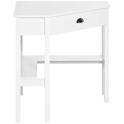 Modern Compact Corner Desk with Slide Out Drawer and Open Shelves for Small Rooms and Workspaces or Display Areas