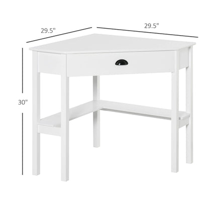 Modern Compact Corner Desk with Slide Out Drawer and Open Shelves for Small Rooms and Workspaces or Display Areas