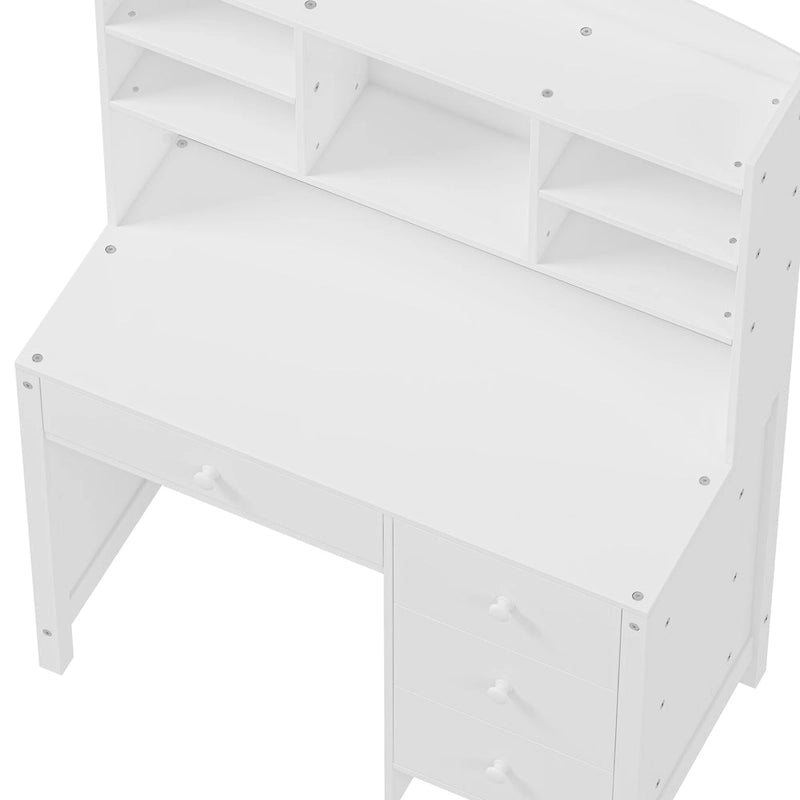 Computer Desk with Four Drawers, Storage Shelf, and Chair, Ideal for Office or Study in Bedroom or Living Room