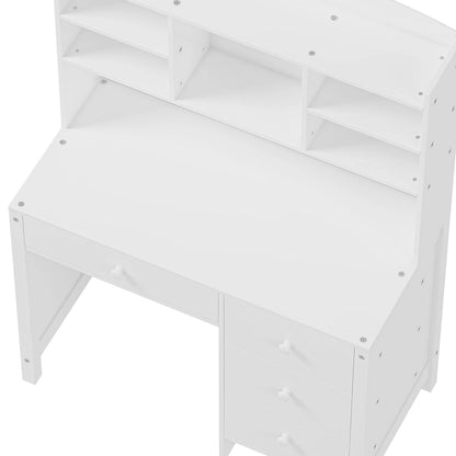 Computer Desk with Four Drawers, Storage Shelf, and Chair, Ideal for Office or Study in Bedroom or Living Room