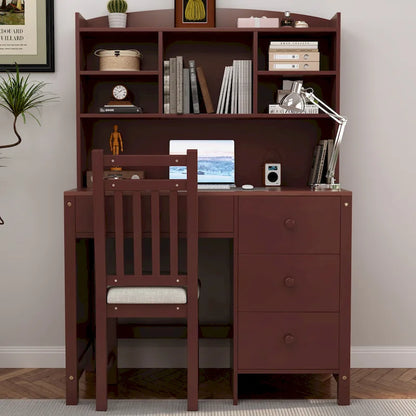Computer Desk with Four Drawers, Storage Shelf, and Chair, Ideal for Office or Study in Bedroom or Living Room