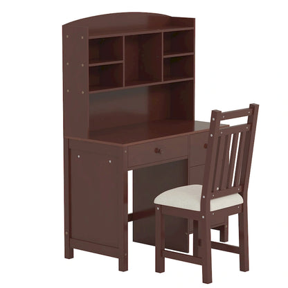 Computer Desk with Four Drawers, Storage Shelf, and Chair, Ideal for Office or Study in Bedroom or Living Room