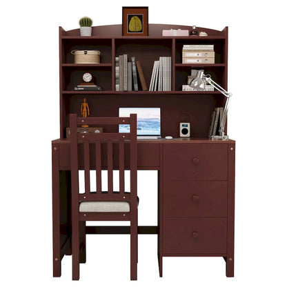 Computer Desk with Four Drawers, Storage Shelf, and Chair, Ideal for Office or Study in Bedroom or Living Room