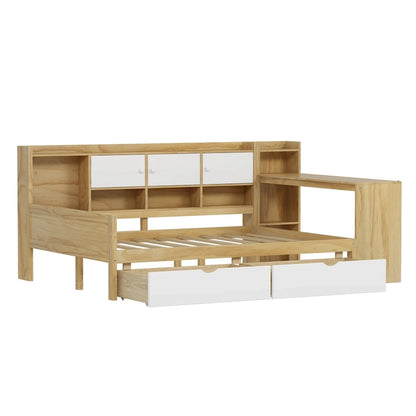 Wood Corner Storage Bed Multi-functional L-Shape Daybed with Desk