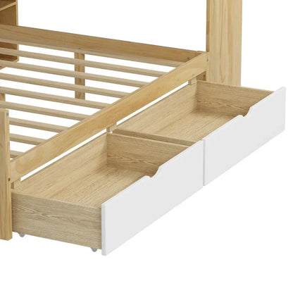 Wood Corner Storage Bed Multi-functional L-Shape Daybed with Desk