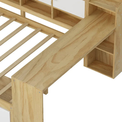 Wood Corner Storage Bed Multi-functional L-Shape Daybed with Desk